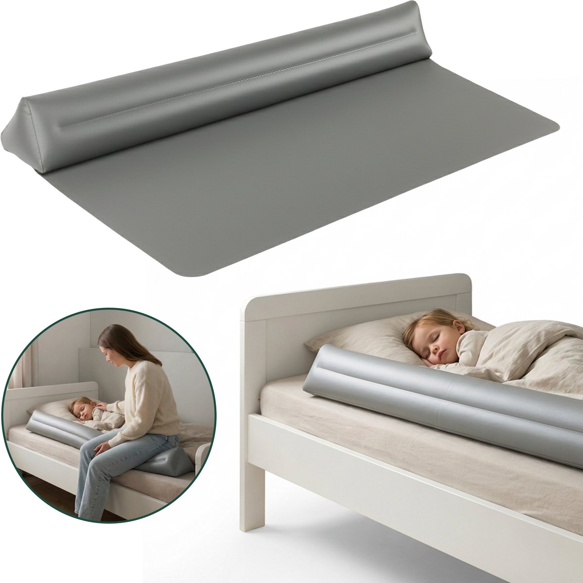 Cavedo Opblaasbare Bedrand met Flap - 120cm - Bedhekje voor Volwassenen, Kinderen & Baby - Boxspring Bedrail - Uitvalbeveiliging Bed