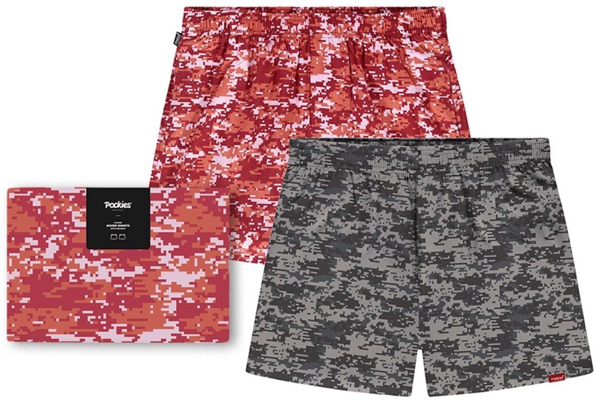Pockies heren giftbox 2P wijde boxershorts camo rood & grijs