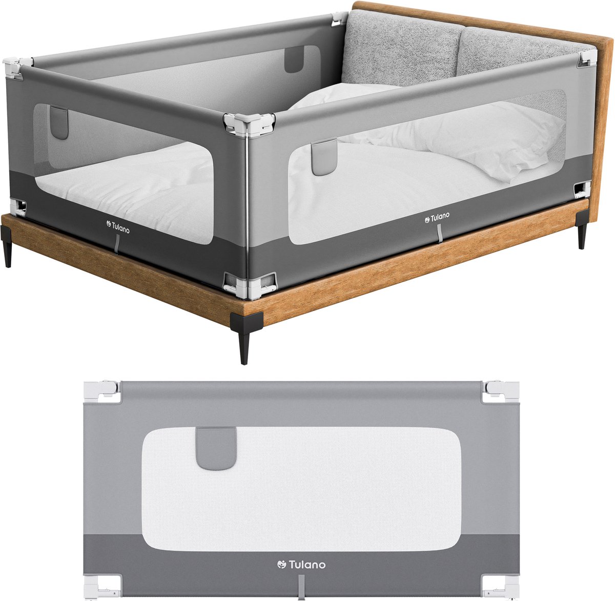 Tulano Cover 44 - Veilig Baby Bedhekje - Uitvalbeschermer Uitvalbeveiliging - 140cm - Grijs