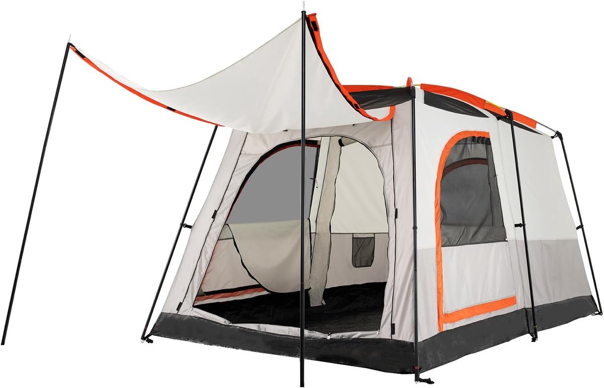 KOMFOTTEU Campingtent voor 4-6 personen, strandtent met voortent, waterdichte tunneltent met gaasramen en ingangen, dubbellaagse familietent met draagtas, voor kamperen en trekking