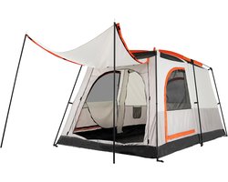KOMFOTTEU Campingtent voor 4-6 personen, strandtent met voortent, waterdichte tunneltent met gaasramen en ingangen, dubbellaagse familietent met draagtas, voor kamperen en trekking
