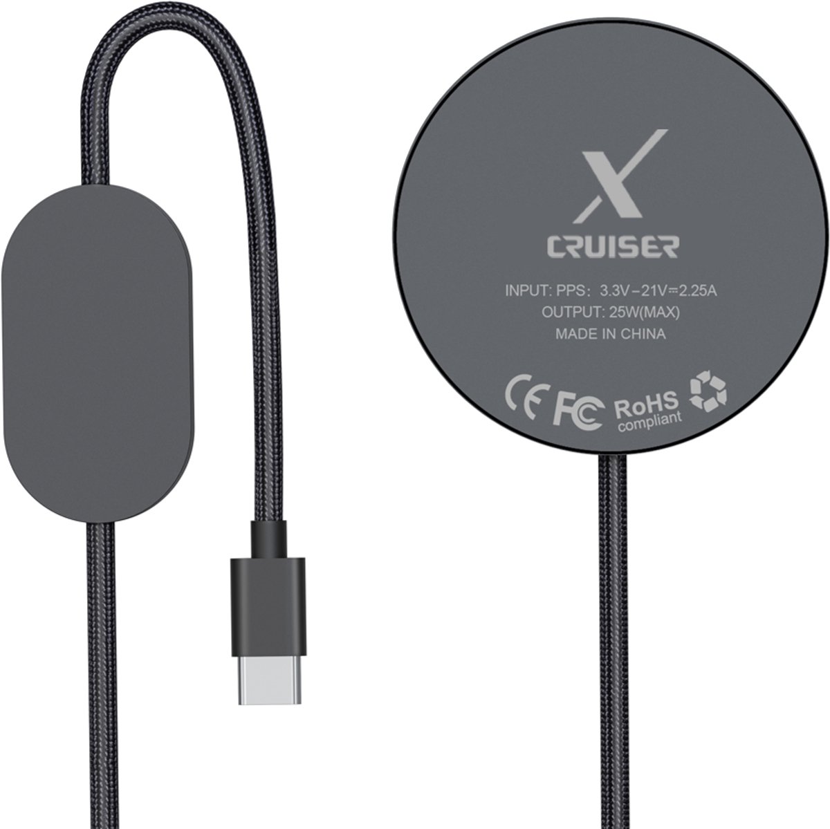 Xcruiser 25W Magnetische Draadloze Oplader – Snelladen voor Smartphone – Zwart