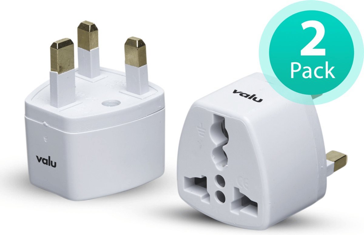 Bol.com Valu Reisstekker Type G – Wereldstekker Engeland & UK – Vakantiestekker Adapter – 2 Stuks – Wit aanbieding