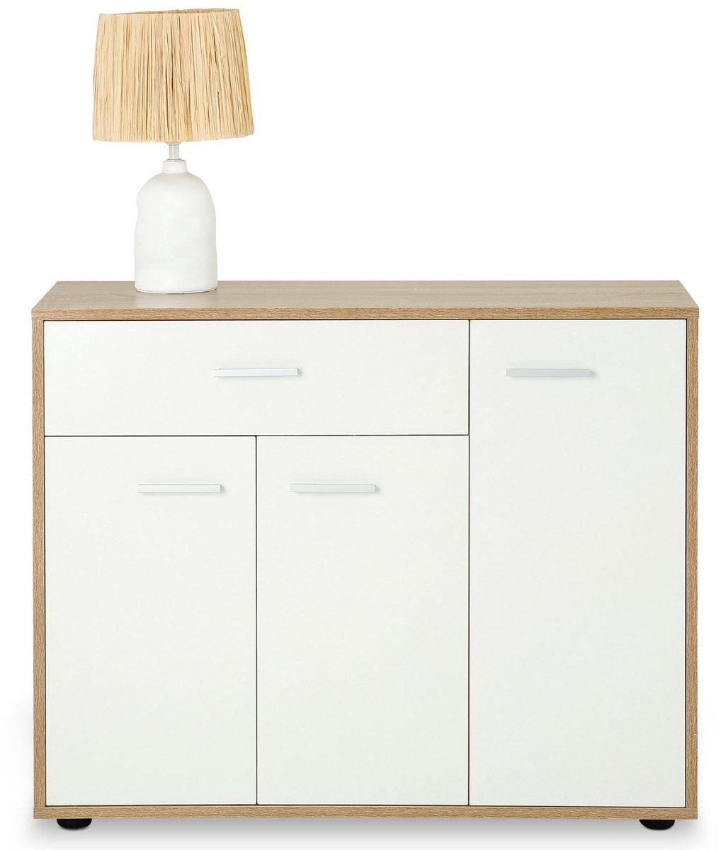 IDIMEX Sideboard ESTELLE met 3 deuren en 1 lade - Sonoma-eiken/wit