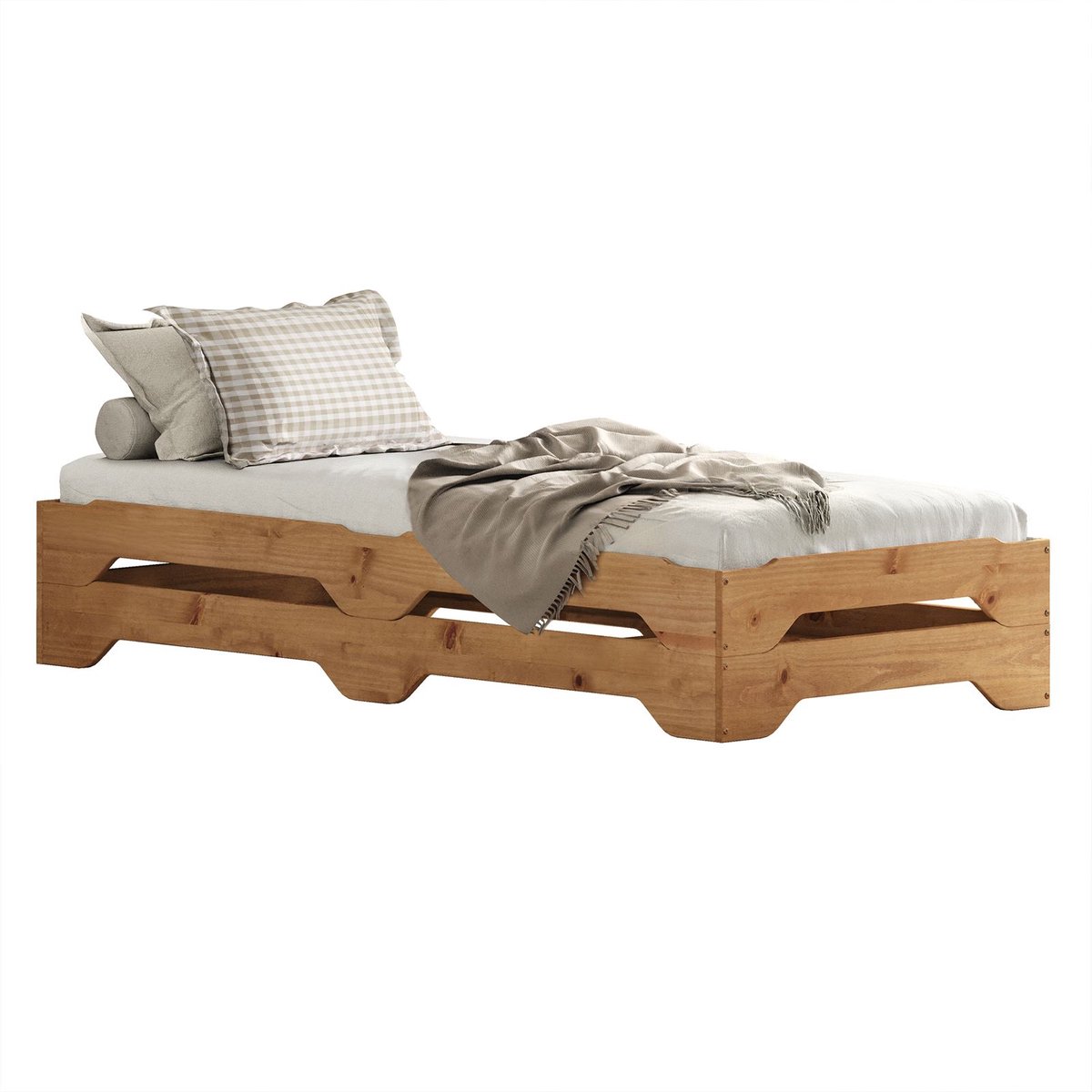 Stapelbed set van 2 logeerbedden RONNY eenpersoonsbed stapelbed massief grenen eiken gekleurd bed 90x200 cm kinderbed jeugdbed