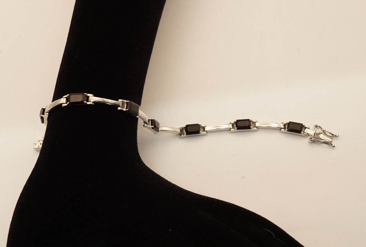 Zilveren schakelarmband met Smoky Quartz stenen - sterling zilveren armband met donker bruin natuurstenen - armband met rookkwarts stenen in 925 zilver schakels - vrouwelijke zilveren schakelarmband met edelstenen