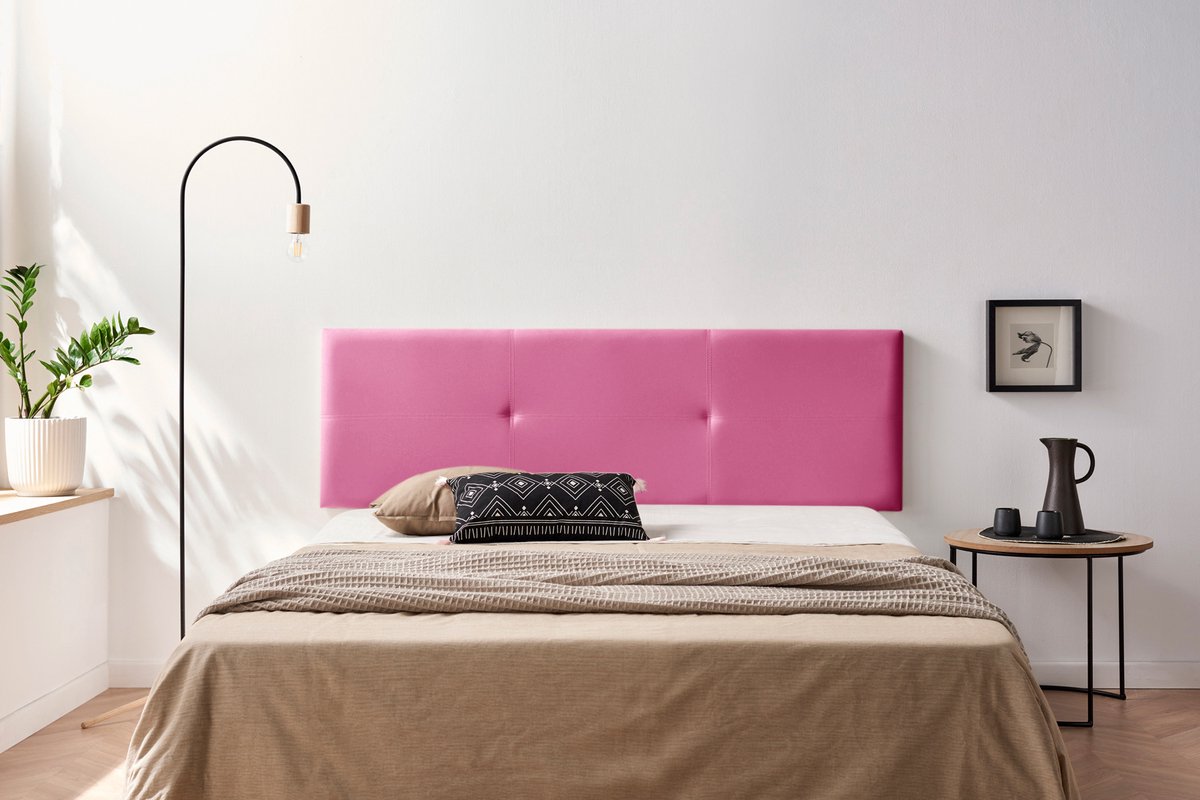 Moonia Hoofdbord - Gestoffeerd - Kunstleer - Roze - Modern en Duurzaam - Inclusief Muurschroeven - 50 cm Hoog