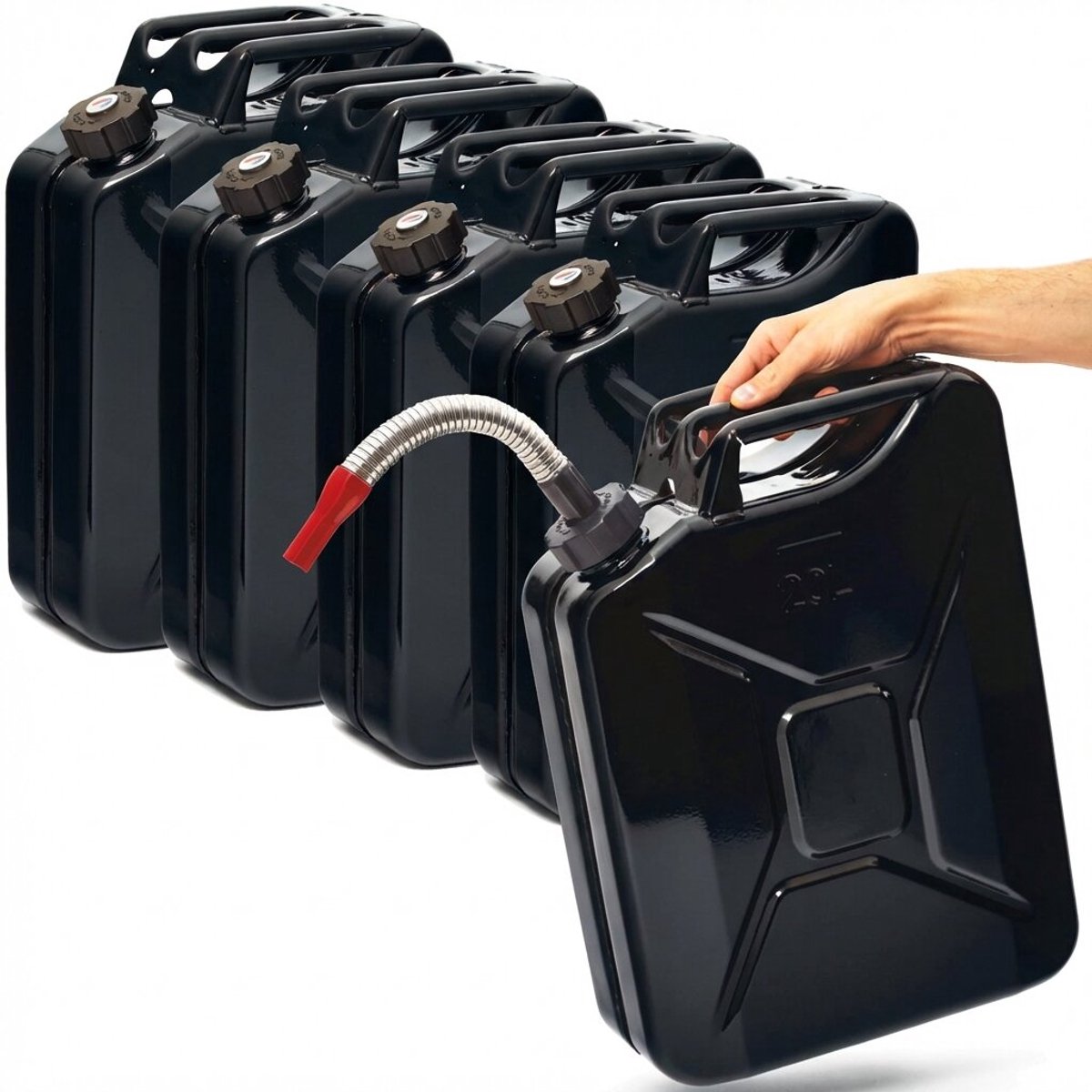 BW® Fuel Canister Metalen Benzineblik - Jerrycan 5x 20 liter met schroefdop en schenktuit - Zwart - TÜV-getest en UN-goedgekeurd - Gemaakt in Europa