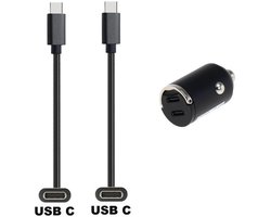 OneOne auto snellader met 2 poorten + 2,0m sterke USB C naar C kabel. 40 Watt (2x 20W) lader. Autolader adapter past op Samsung Galaxy S10, S10e, S20, S21, S22, S23, S24, S25, S26 (Edge, FE, Lite, Plus +, Ultra)