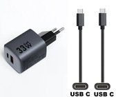 OneOne 33W snellader met 2 poorten + 2,0m sterke USB C naar C kabel. GAN lader. PD PPS oplader adapter past op Universeel Microsoft, LG, Lenovo, HTC, Honor, Samsung Galaxy, Motorola Moto, Google Pixel, Kobo (Rakuten)