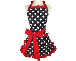 Keukenschort - Trimschort - Rood stippen- One size - Kookschort - Schort - Kokschort - Trimsalonschort - Trimkleding - Trimsalon