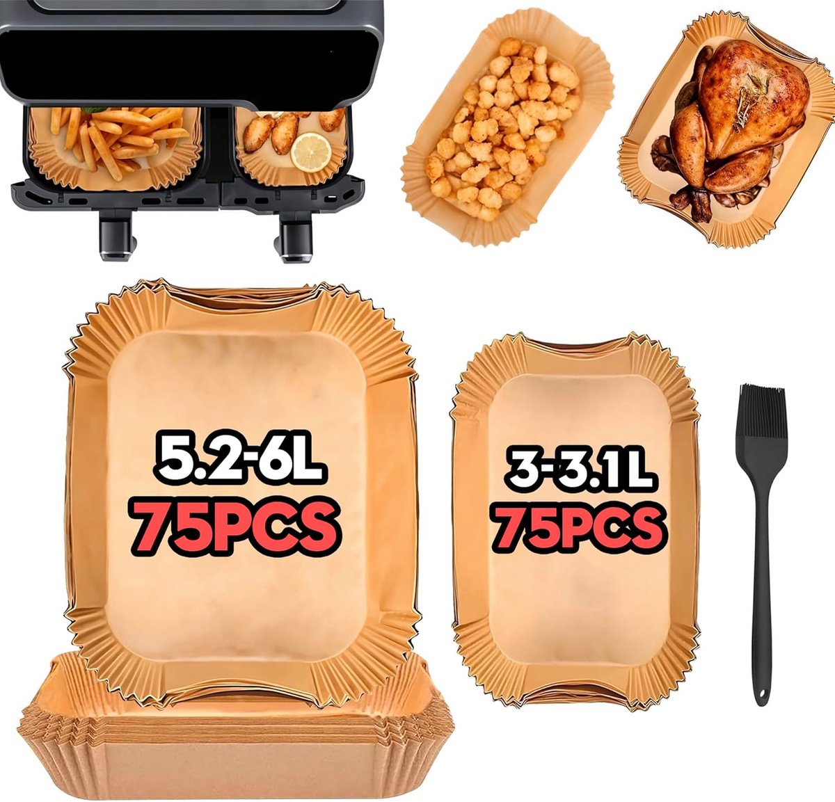 Imperatoris - bakpapier airfryer - 150 stuks - bakpapier - Accessoires voor de airfryer - bakpapier airfryer vierkant - 30 x 40 cm - 3 L tot 5.2 L - Bakpapiervellen - airfryer wegwerpbakjes - Hittebestendig en Vetvrij Airfryer Bakpapier