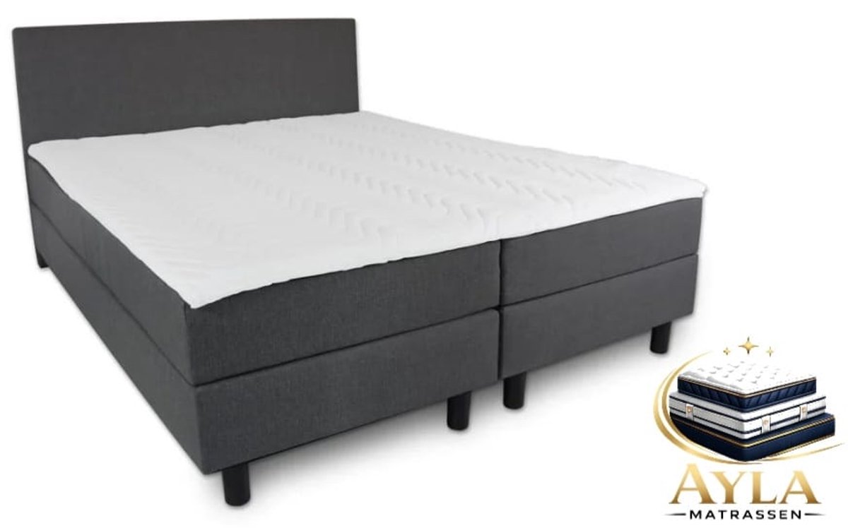 Boxspring Ayla Royal - 140x200 Compleet - Antraciet Glad - Ayla Matrassen - 2 persoons