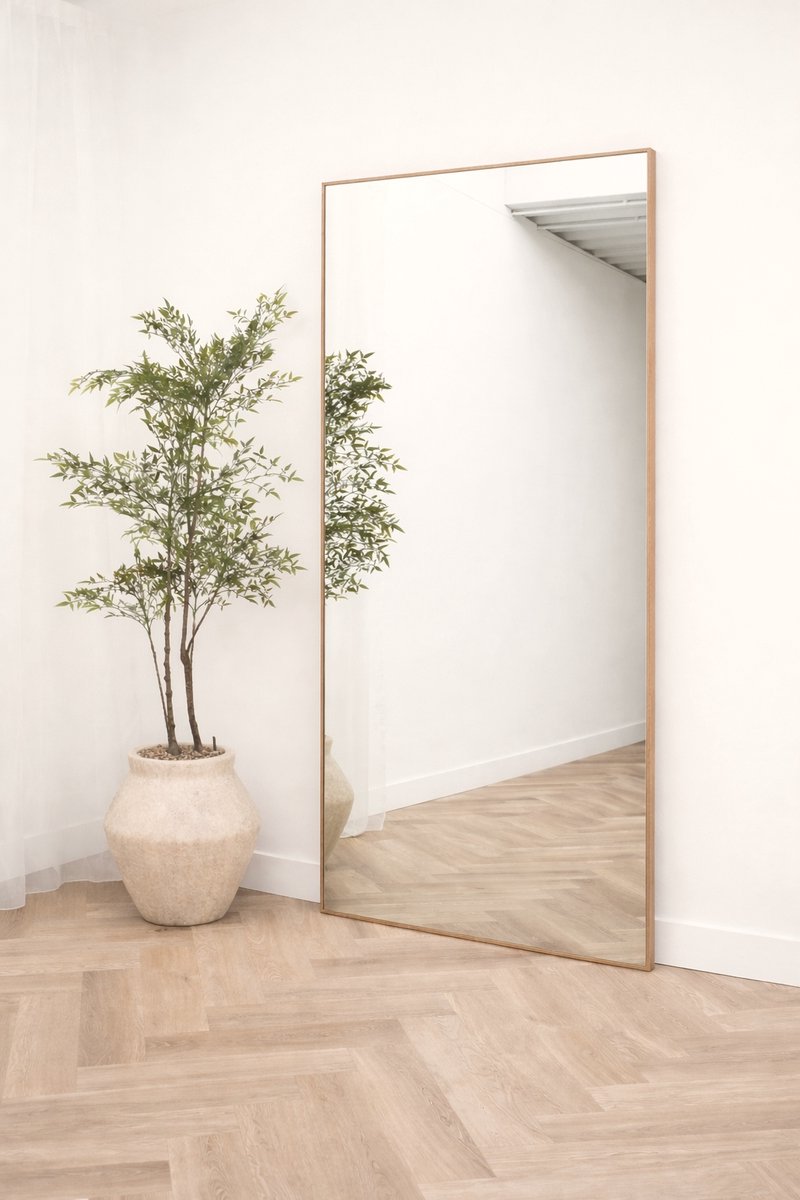 Nordic Style® Rechthoekige spiegel 215x110cm - Naturel Eiken hout - Scandinavische Spiegels - Vierkant - Pas spiegel - Staande spiegel - Kleedkamer spiegel - Pas