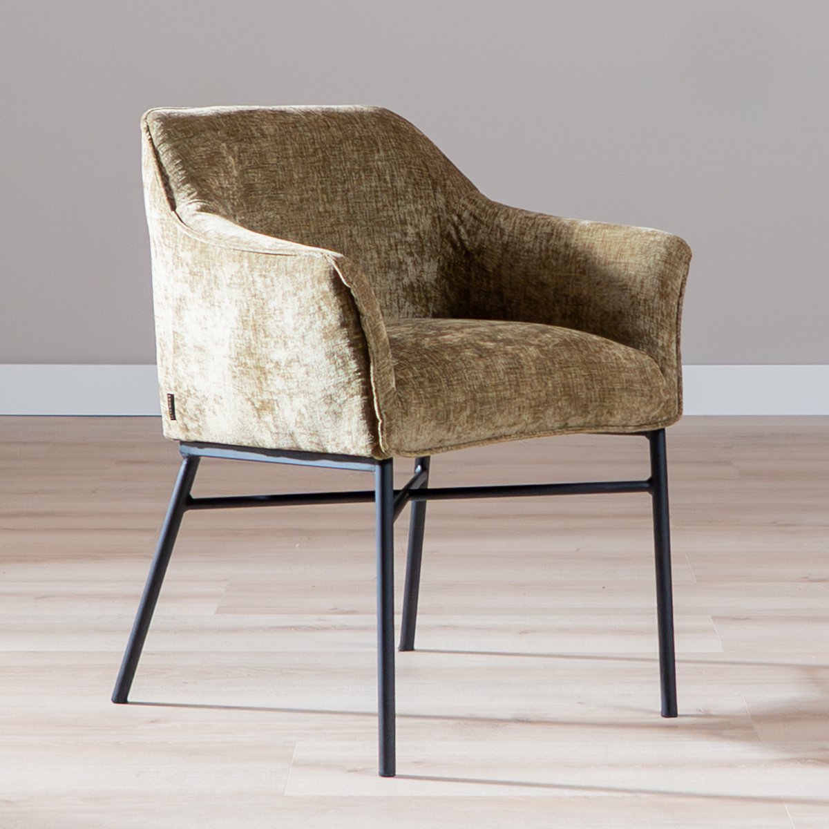 Bronx71® Eetkamerstoel Nubo chenille olijfgroen - stoel