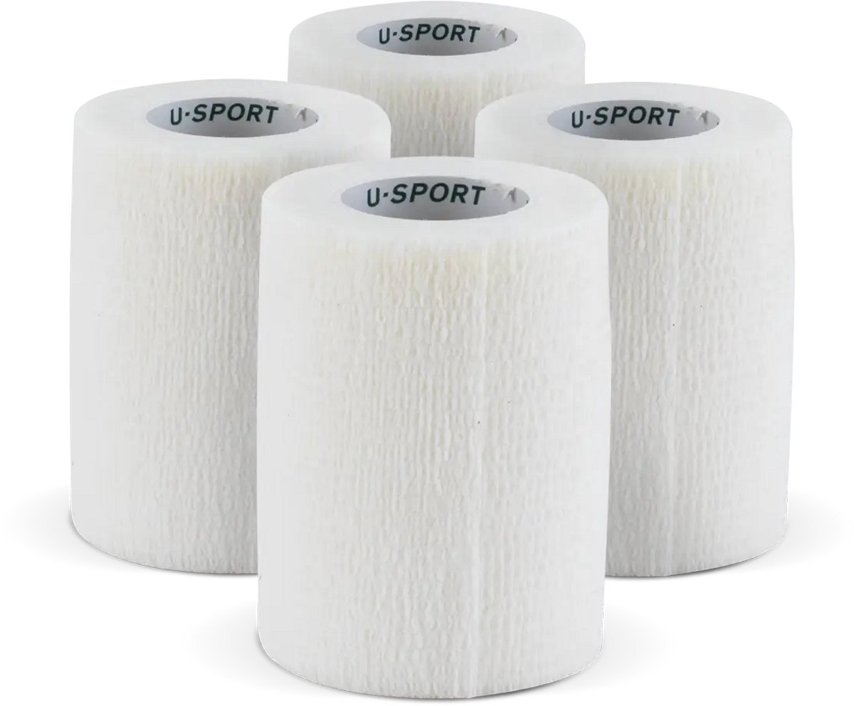 U-Sport Athlete Sock Wrap - Wit - 4 stuks - 7,5 cm x 5 m - Zelfhechtend - Cohesief Verband - Voor Voetbal & Gripsokken