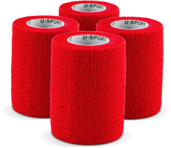 Vier rollen rood, zelfklevend sportverband met "U-SPORT" logo.