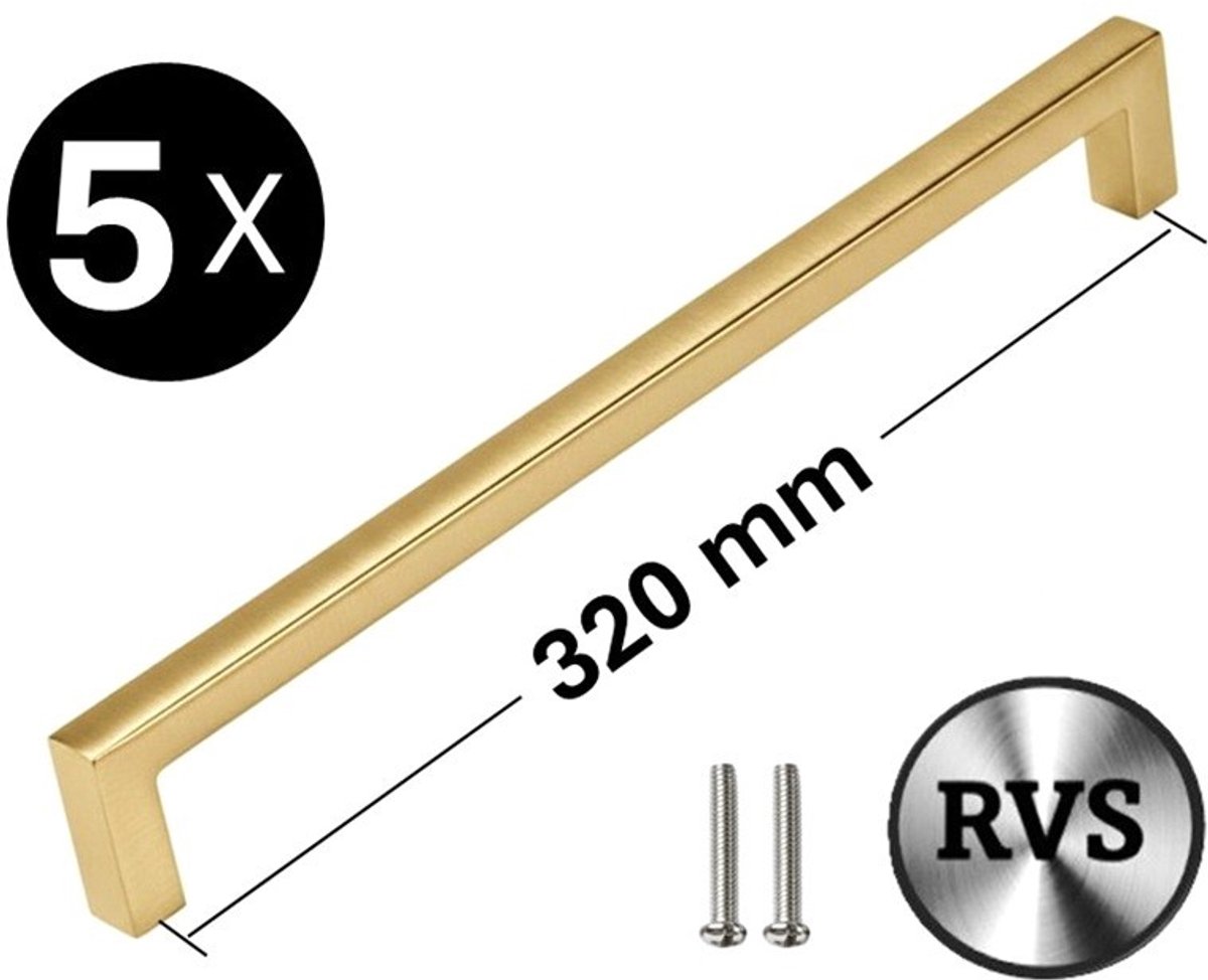 5 X MSQDESIGN - RVS Handgreep Goud 320mm (Groot)- Lange Handgrepen keukenkast Goud- Handgrepen kast - Meubelgrepen - Keukengreep - Kastgrepen - Handgrepen keukenkastjes - Meubelgreep - Handgrepen voor deurtjes - handgreep keukenkast Goud - Deurgreep