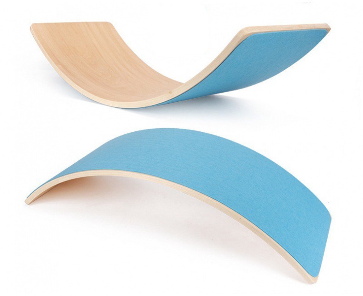 Houten balansbord- Balance board - Blank gelakt met vilt - Vanaf 1 jaar - Blauw - Wobbel style