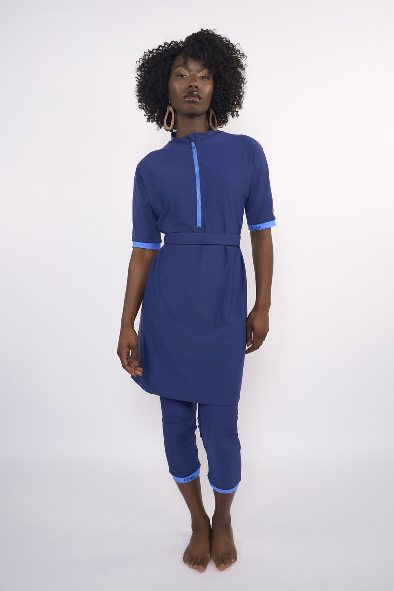 CHAY Blue Motion Set Blauw / Maat XL Burkini - Boerkini - Bescheiden Zwemkleding - Zwemset - Sportkleding - Sportset - Gymkleding - Badpak - Tuniek - Legging - Vrouwen - Dames - 3 delige