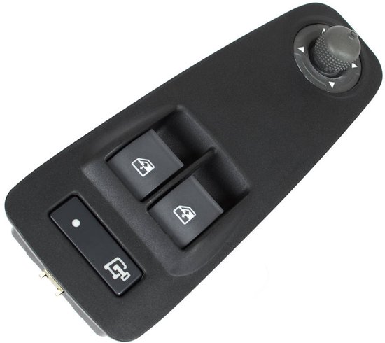 Zwarte raamschakelaar links voor Peugeot Boxer II met twee raamknoppen, een vergrendelknop en een spiegelverstelknop.