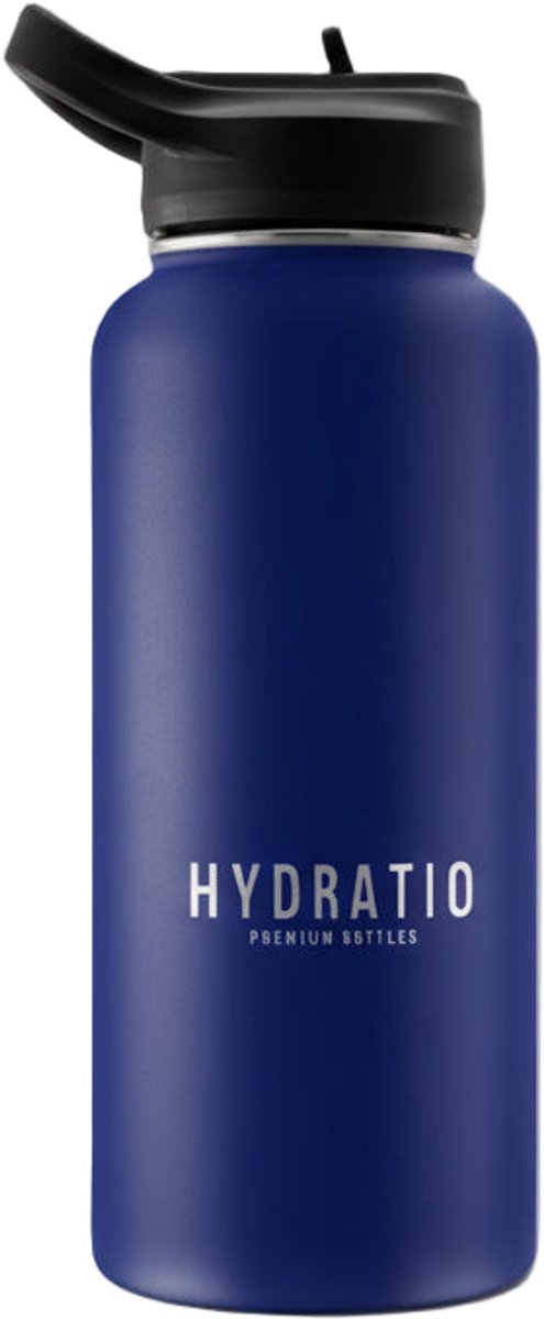 Hydratio Essence Thermosfles 1 Liter Navy Blue – RVS Drinkfles Dubbelwandig – 24 Uur Koud 12 Uur Warm – Lekvrije Waterfles BPA-Vrij – Grote Thermoskan Travel Mug – Sport Fiets Outdoor Isoleerfles 1L Blauw