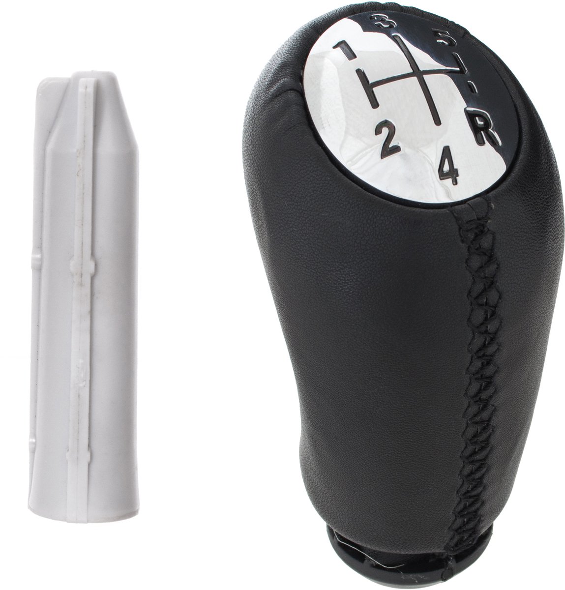Modecar - Versnellingsknop - Zwart Leer - Chroom - Adapter