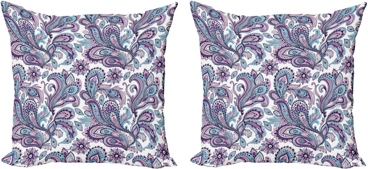 ABAKUHAUS Paisley decoratieve kussenhoes, 2 stuks, Boheemse bloemenprint, 50x50 cm, wit, violet, blauw
