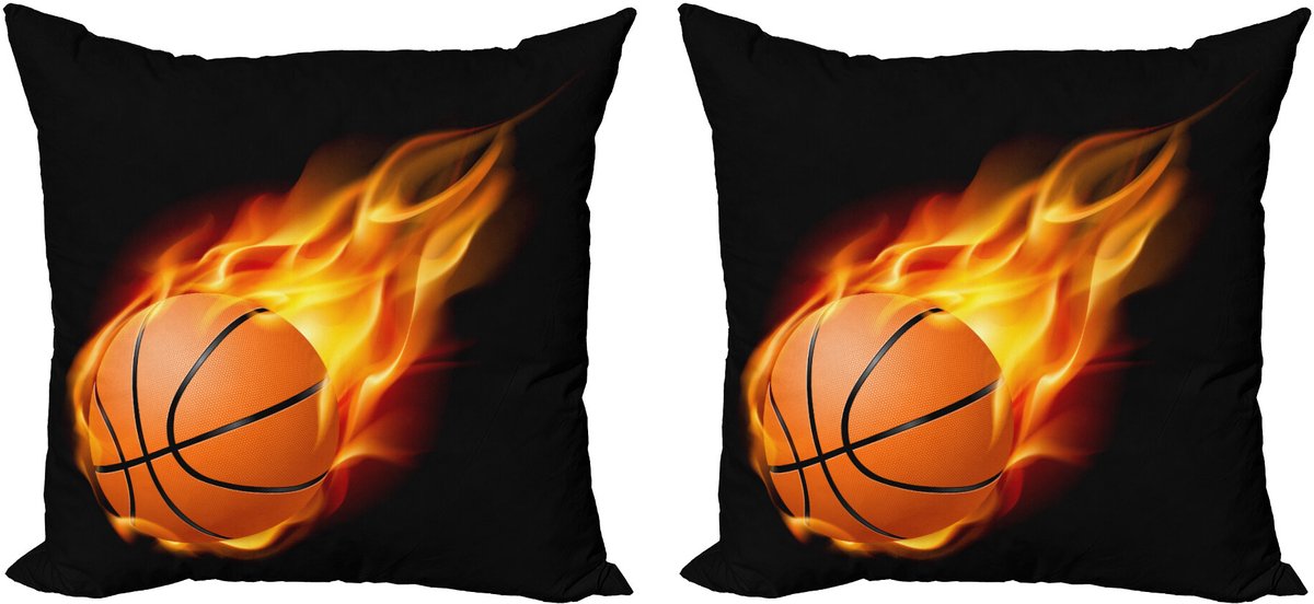 ABAKUHAUS Sport kussensloopset (2 stuks), basketbal en vuurgevecht, 40 cm, zwart oranje