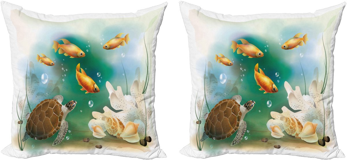 ABAKUHAUS Decoratieve kussenhoes met oceaanmotief, 2 stuks, aquariumdier 40x40 cm, witgroen