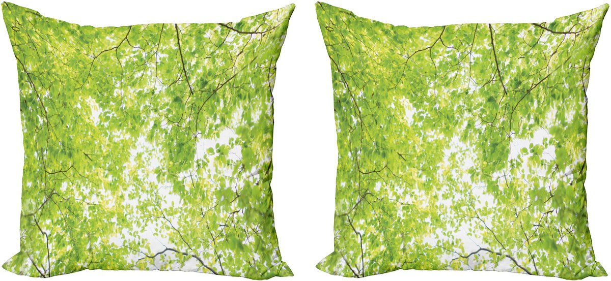ABAKUHAUS Decoratieve kussenhoes met boommotief, 2 stuks, natuurlijk zomergro 50x50 cm, groen