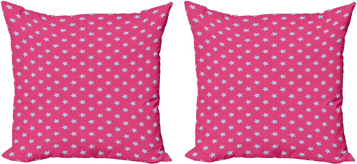 ABAKUHAUS Decoratieve kussenhoezen in blauw en roze, set van 2, vintage sterr 60x60 cm, roze en lichtblauw