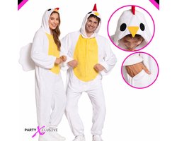 Partyxclusive Kippen Onesie Dieren Onesie Dieren Kostuum Carnavalskleding Carnaval kostuum verkleedkleding Volwassenen - Onesie - Wit - Unisex - Polyester - Onesize