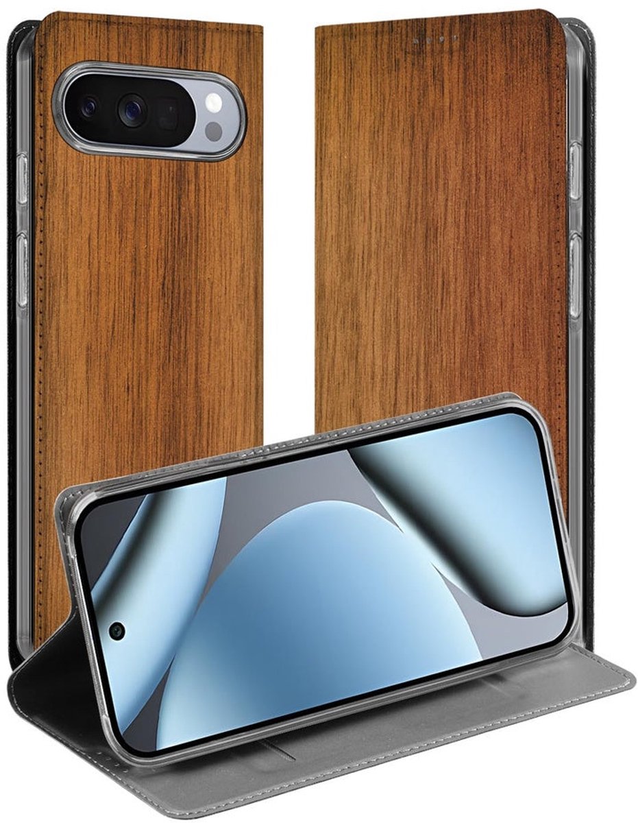 Google Pixel 10 Pro Smart Cover Hoesje Donker Hout