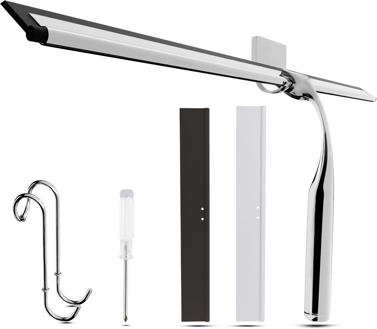 Doucherubber en Badkameraccessoires Set - Roestvrijstalen Douchewisser met Siliconen en Rubber (40 cm, Zilver)
