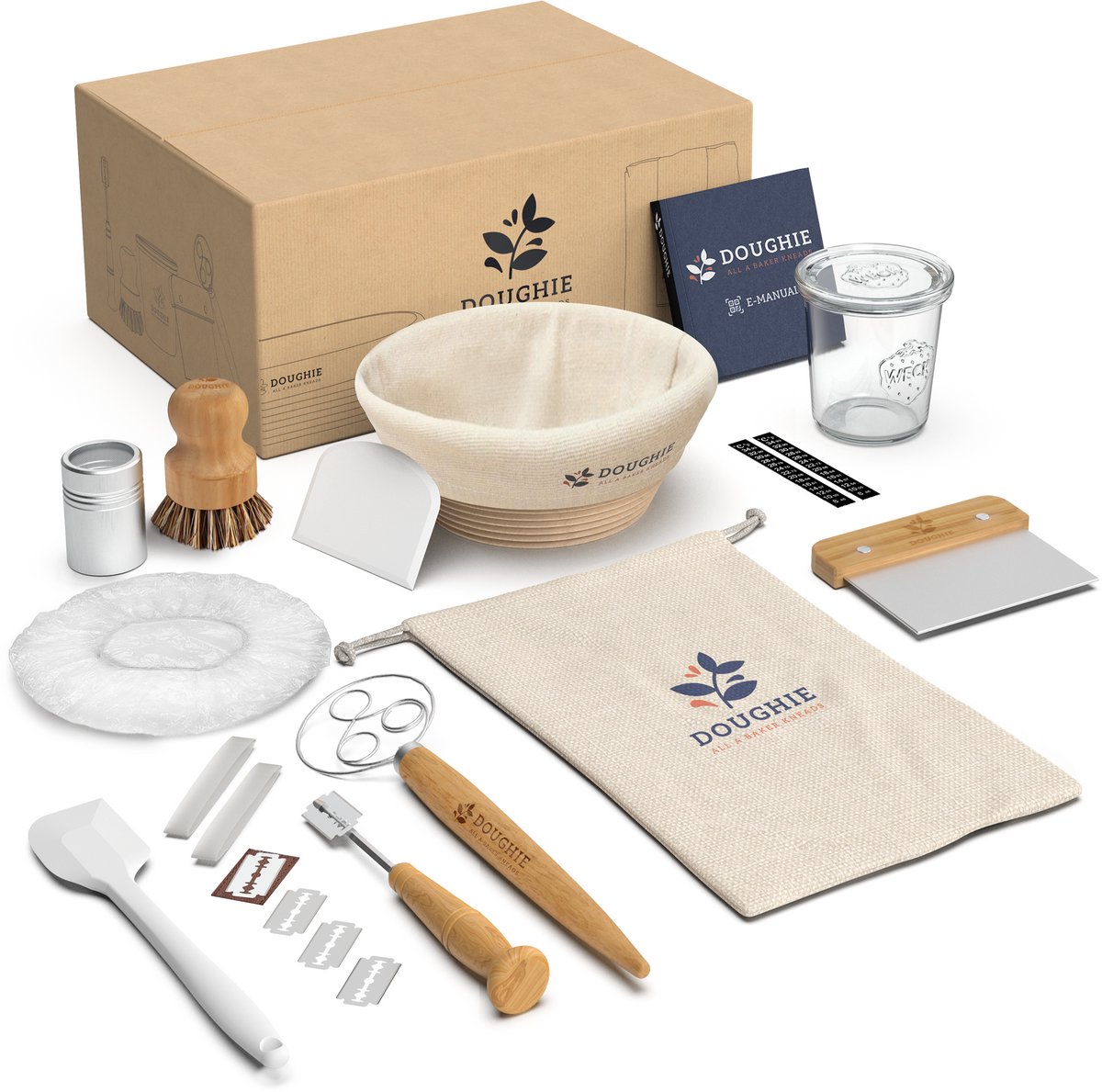 Doughie Zuurdesem Starter Set Basic - Ovale Rijsmand 30 CM - Alle Bakbenodigdheden - E-Manual