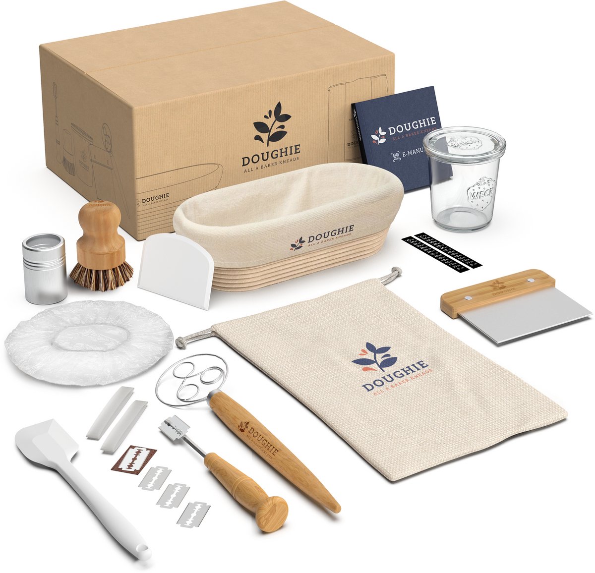 Doughie Zuurdesem Starter Set Basic - Ovale Rijsmand 25 CM - Alle Bakbenodigdheden - Met E-Manual