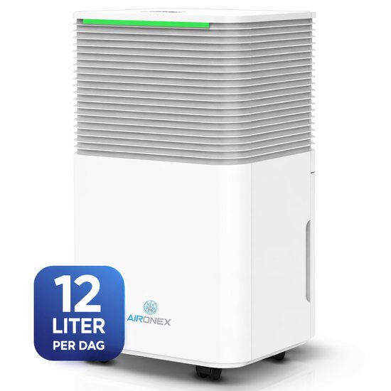 Aironex Luchtontvochtiger 12 ltr - Compact Model - Ontvochtigt 12 liter per dag - Voorkomt Schimmel - Stil - Geschikt voor woonkamer, slaapkamer, badkamer, kelder en garage- Vochtvreter - Luchtontvochtiger slaapkamer- Dehumidifier