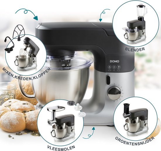 DOMO DO9182KR Keukenrobot - Keukenmachine - 4,5L RVS Mengkom - 1000W - Inclusief Accessoires van Domo — afbeelding 3