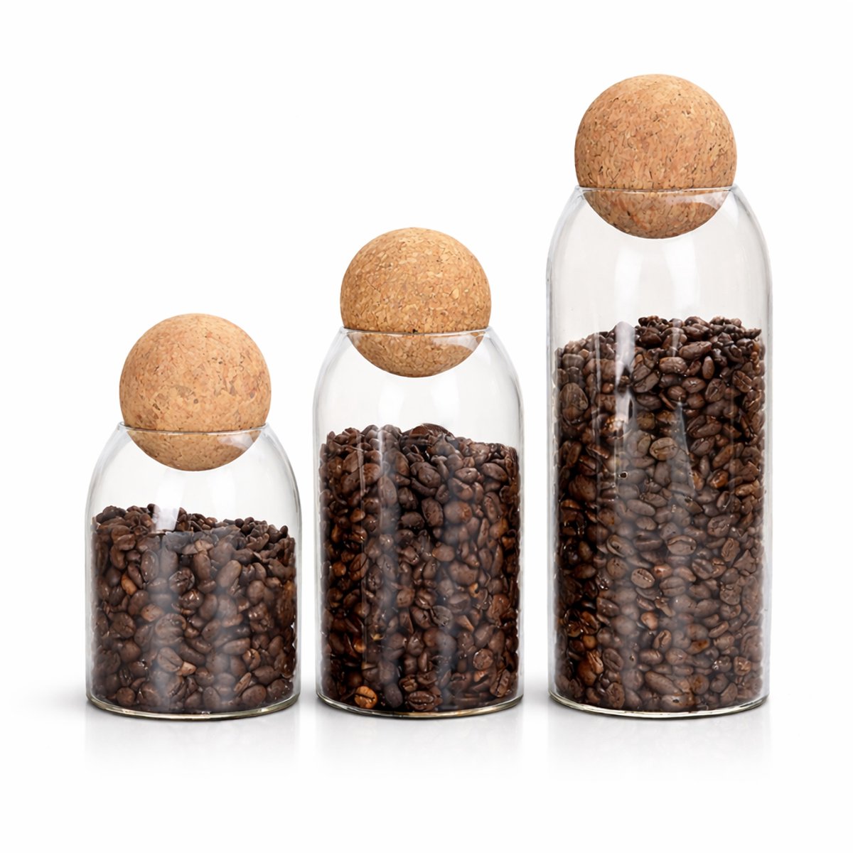 ZoeZo Design - Glazen Voorraadpotten Set - 3-Delig - 500ml/800ml/1200ml - Met Kurkbal - BPA-Vrij Borosilicaatglas - Luchtdicht - Keuken Opbergpotten - Keuken Accessoires - Voedselblikken - Opslagpotten