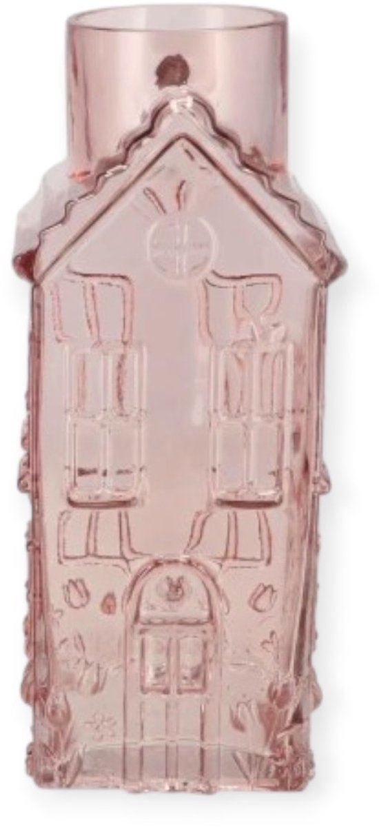DK design Daan Kromhout - Vaas - Bloemenvaas - Glas - Huis - Licht Roze - 13x13x30 cm - House