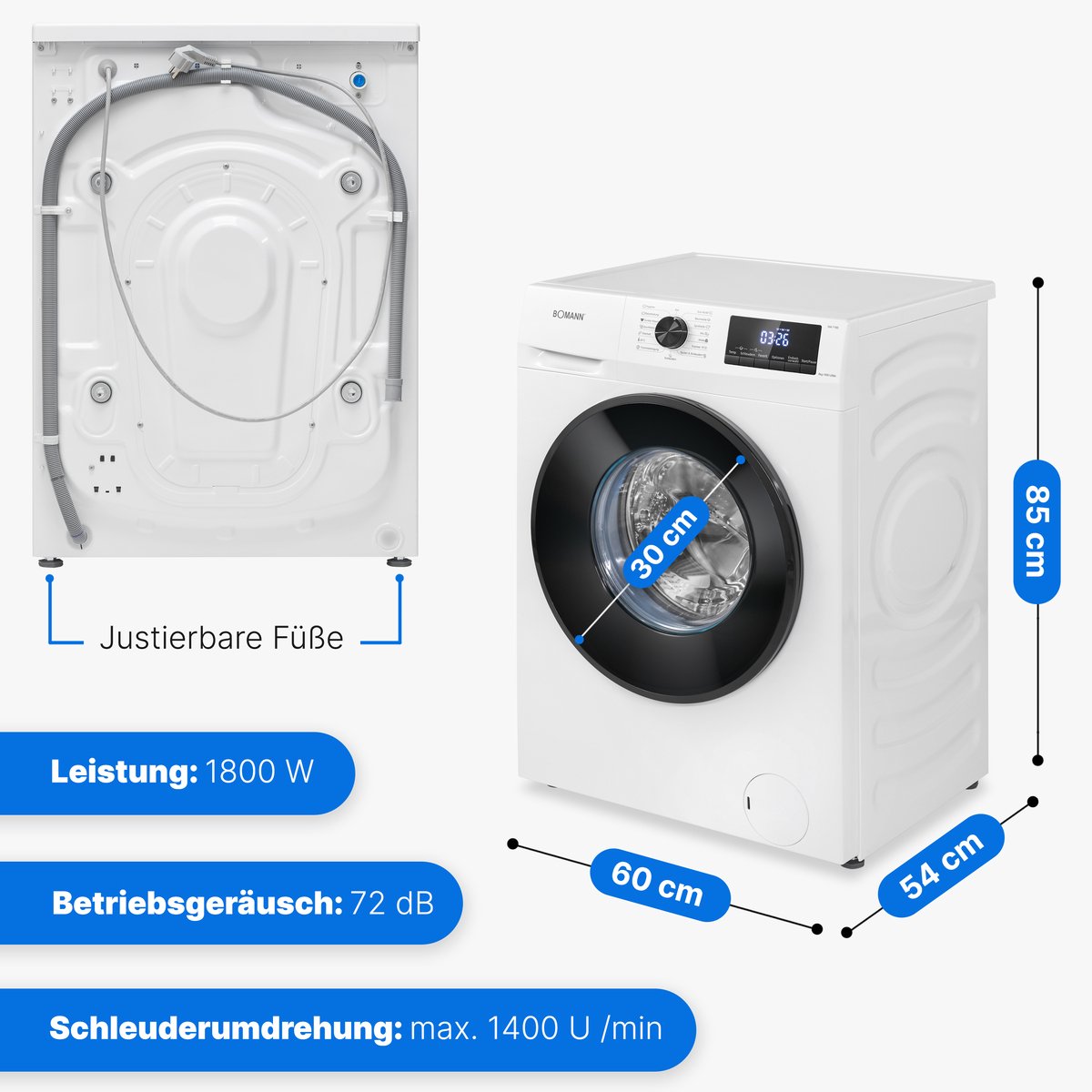Bomann WA 7185 W wasmachine met 8 kg en stoomfunctie thumbnail 6