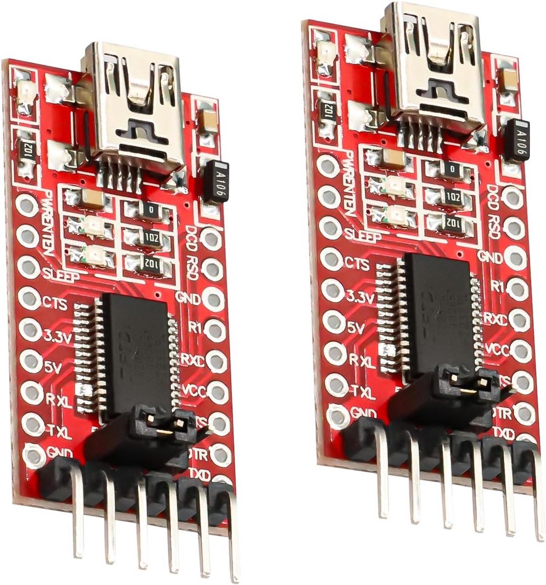 Mini USB naar TTL adapter - 3.3V 5V seriële module voor Arduino (2 stuks)