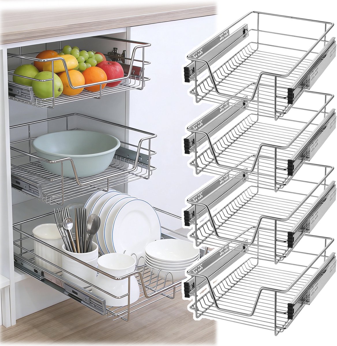 ACXIN Telescoop Lade Keukenkast Uittrekbare Kastlade - 4 Stuks - 40cm Kastbreedte - Volledig Uittrekbaar