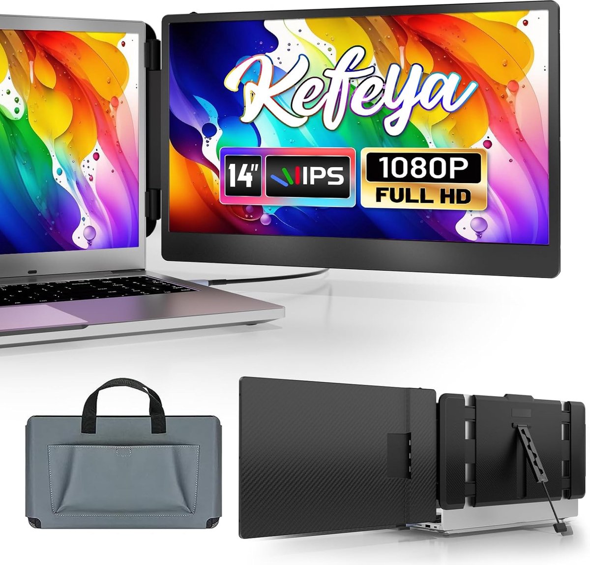 Draagbare Laptopmonitor 14 inch - FHD 1080P Dubbel Scherm voor Mac, Windows, Android en Linux