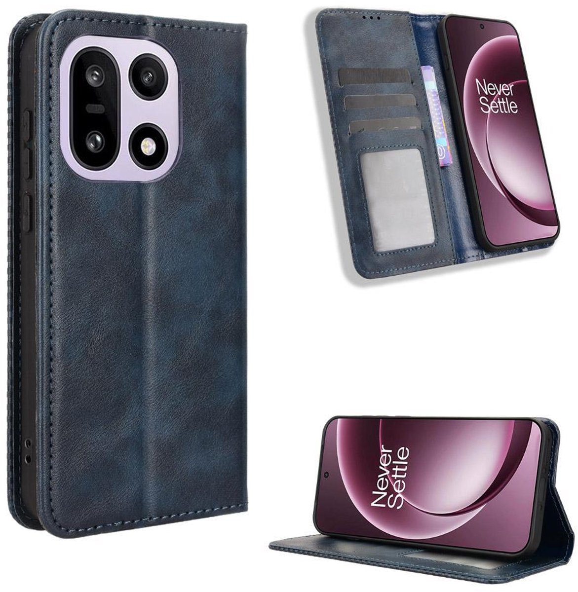 Mobigear Telefoonhoesje geschikt voor OnePlus 15 Hoesje | Mobigear Sensation Bookcase Portemonnee | Pasjeshouder voor 3 Pasjes | Telefoonhoesje voor Pinpas / OV Kaart / Rijbewijs - Blauw
