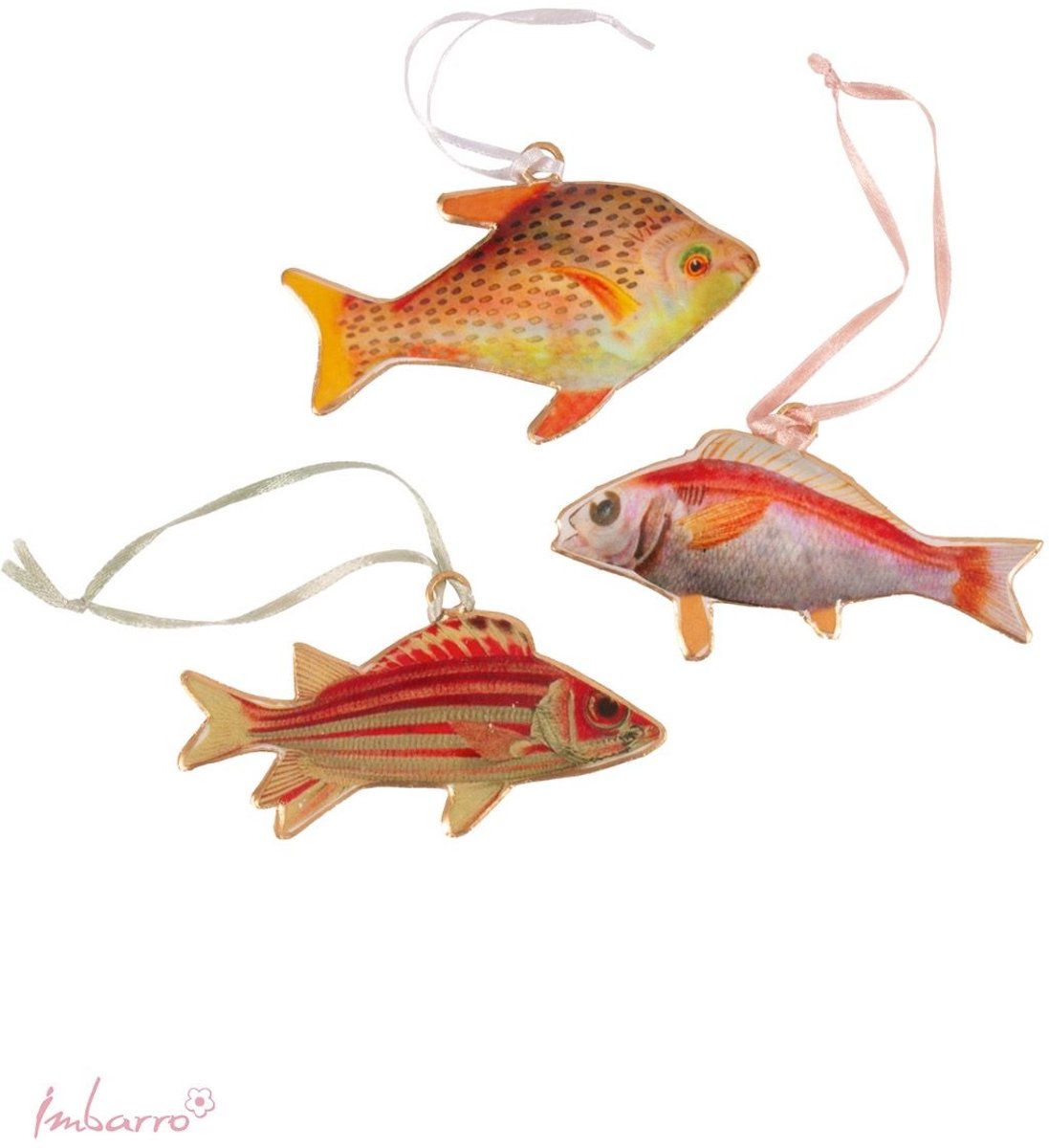Imbarro - Decoratieve Hangers - Vissen - Set van 3 - Metaal - Zomerse Vissen Decoratie - 6 x 10 cm