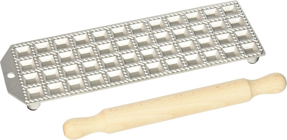 Ravioli Maker met 48 Gaten en Deegroller - Aluminium Vierkant