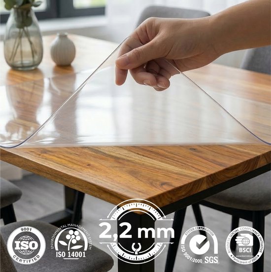 HOMEWELL Tafelbeschermer Transparant Glashelder 100x220cm - Doorzichtig Tafelzeil - Tafelkleed - Anti Slip en Hittebestendig - 2,2 mm