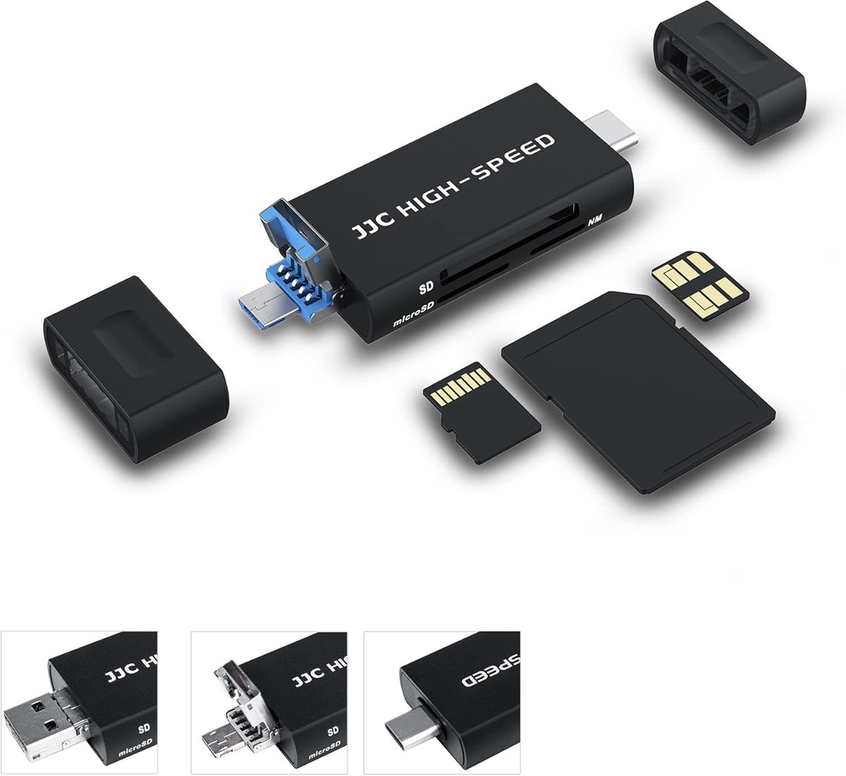 3-in-1 SD en Micro SD Kaartlezer met USB 3.0 en Type-C